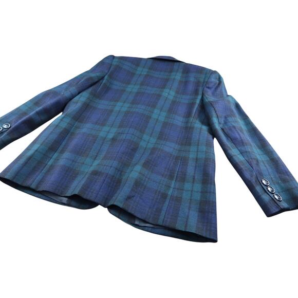 Collectible Gold By Giorgio Stan Angelo 12 Women’s Plaid 100% Wool Blazer Blue - Picture 7 of 8